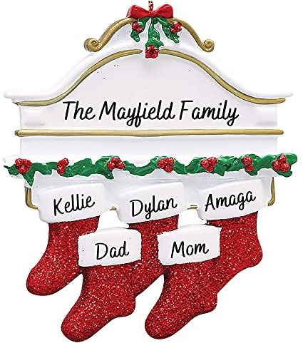 Jewelora Personalisierte Weihnachtsanhänger mit Namen Weihnachtsbaumschmuck Familie Deco Weihnachtsdeko Harzig Aufhängen für Kamin Innenbereich Xmas Geschenke (Name 5)