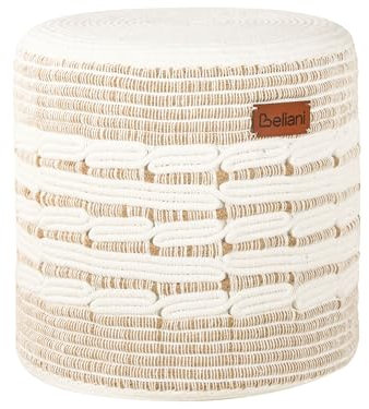 Beliani Pouf Jute Baumwolle beige/weiß geflochten ⌀ 40 cm rund EPS-Füllung Boho Stil Abtin