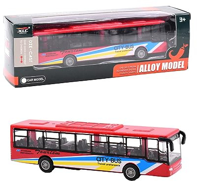 ZPSOSPZ Toy Bus,Pull Back Die-Cast School Vehicle, 1:64 Scale Pull-Back City Bus for Kids - Red