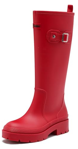 Yenxapei Gummistiefel Damen Lange Stiefel, Original Wasserdicht Hohe Rutschfeste, Sicherheitsstiefel Gummischuhe Bequeme Gartenschuhe Für den Innen- und Außenbereich,Rot,40.5EU