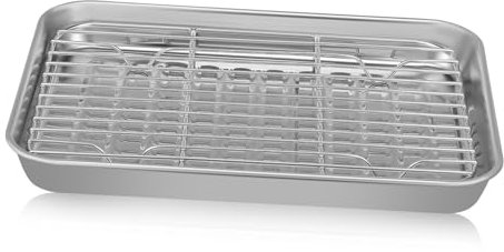 KICHOUSE Stainless Steel Baking Sheet Set with Wire Rack 2 Piece 23.5 x 17.5 x 2.5 Cm Cookie Sheet and Cooling Rack for Oven Cooking for Baking Pizza and Meat