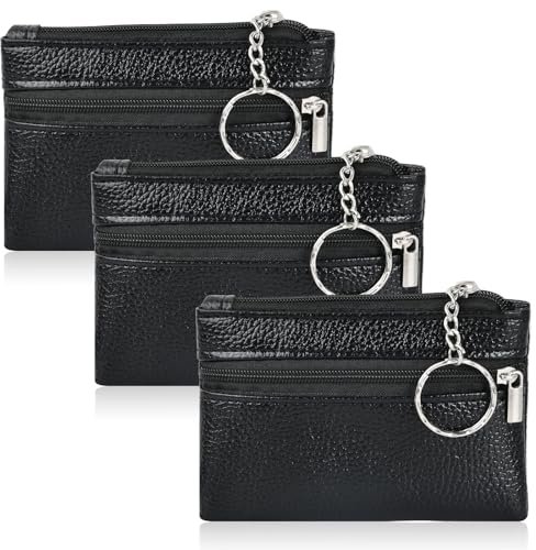 3 Piezas Monedero de Cuero, Estuches de Llaves con Cremallera y Llavero, Porta Monedas con 2 Compartimentos, para Hombre y Mujer, para Uso Diario y Viajes, Elegancia y Funcionalidad