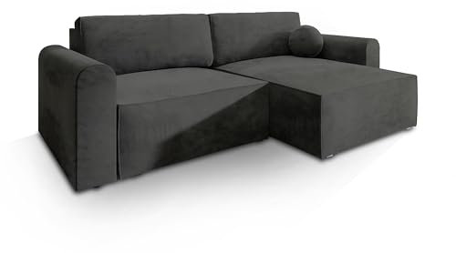 Masseno Ecksofa FIANO M mit Schlaffunktion L-Form, Sofa mit Bettkasten, Wohnzimmersofa, Couch, Soffa, Bettsofa, Couchgarnitur- Schwarz, Monolith 95