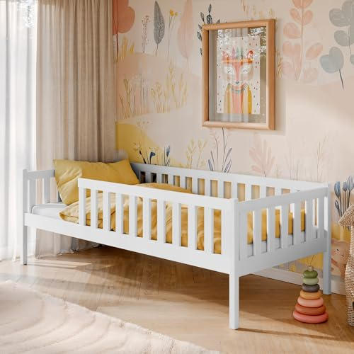 Kids Collective inderbett mit Rausfallschutz und Lattenrost Kinder Bett | sicher & stabil | weitere Größen: 80x160, 90x190, 90x200 cm | 80x180 cm von 3. bis 12. Lebensjahr, weiß