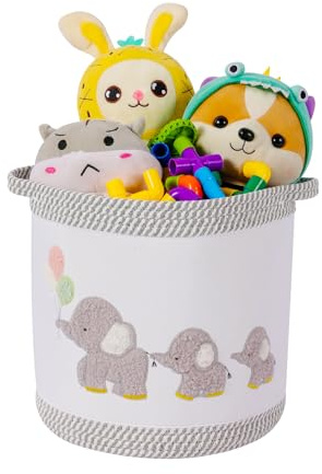 Baby Spielzeugkorb Wäschekorb Decke Körbe Niedlicher Elefant Kinderzimmer Aufbewahrungskorb, gewebtes Baumwollseil Kinderzimmer Organisation Bins für Mädchen Jungen Kinder Baby Dusche Geschenkkörbe