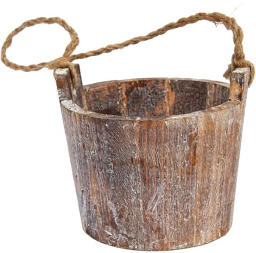 Tsffae Wooden Planter Bucket Pastoral Flower Plant Pots Retro Whiskey Barrel Wooden Flower Pot for Outdoor Indoor Garden