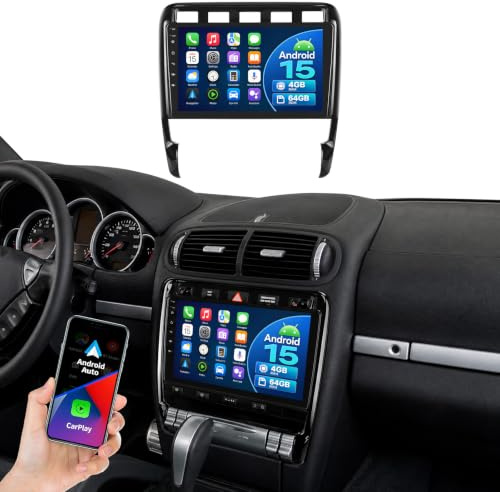 OiLiehu 4G+64G 8 Kern Qualcomm Snapdragon Android 15 CarPlay Android Auto Radio für Porsche Cayenne 9pa 2003-2010 Autoradio Mit Bildschirm 9 mit Bluetooth GPS FM RDS WiFi SWC DSP/EQ Rückfahrkamera