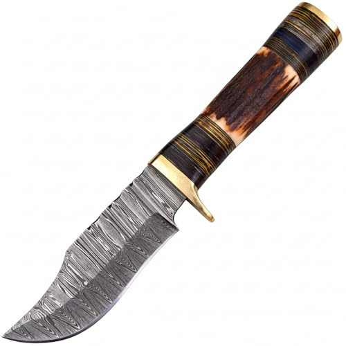 Coltello artigianale su misura in acciaio di Damasco con fodero 3177