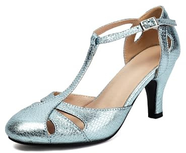 graceretro dam Mary Jane stängning runt tåparti 1940 vintage 1950-talet klackar retro 1920-talet viktorianska pumps 1930-talet T-Strap skor, blå, 39 EU