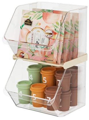 HKeeper Organizzatore di stoccaggio per piccoli oggetti in acrilico trasparente a 2 ripiani, impilabile da banco, contenitori sospesi da parete per cucina, bagno, ufficio portaoggetti (Trasparente, a