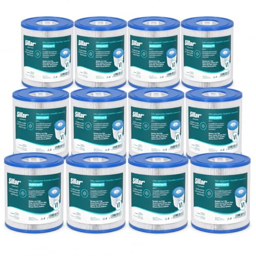 Sillar Cartuccia Filtro Piscina Tipo VI per vasche idromassaggio gonfiabili, Compatibile con Bestway 58323, Lay-Z-Spa, Flowclear, Miami, Parigi, Hawaii, Vegas, Monaco, ECC., Confezione da 12