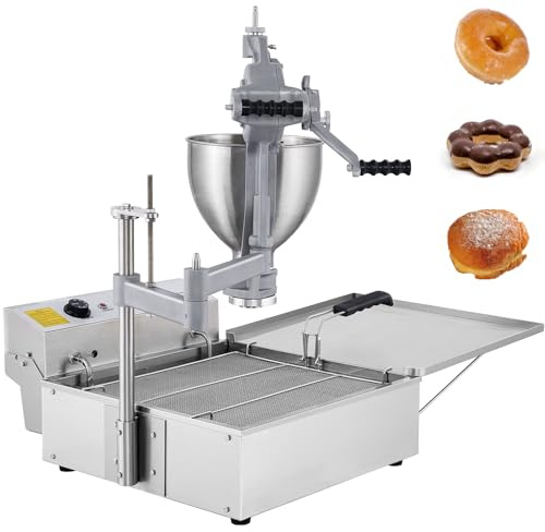 Commercial Donut Maker 3000W, Stainless Steel, 9L Hopper, 3 Adjustable Moulds, Thickness Control, 500x500x100mm Oil Tank, 35kg, 230V
