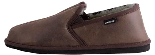 Shepherd of Sweden – Hausschuhe aus Schaffell – Herren – 100% echtes Schaffell – Komfort – weich und warm – flauschig, Stein geölt antik, 44 EU