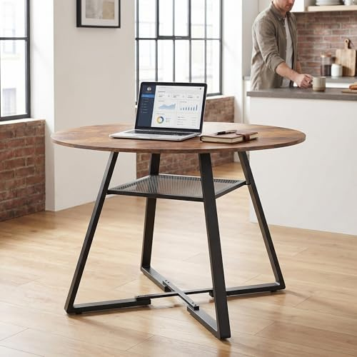 YNYHTER Runder Esstisch, 120 cm, runder Tisch, Küche, Holz, für 4-6 Personen, Zimmertisch mit Holzplatte und Kreuzstahlsockel, runde Tische aus Holz, modern