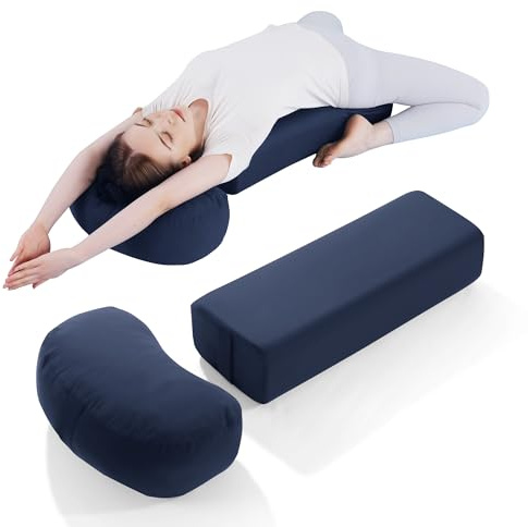 MABOZOO 2-Piece Yoga Bolster Pillow, Rectangular & Crescent Meditation Cushions with Removable Cover for Restorative Yoga, Meditation Accessories for Sitting on Floor