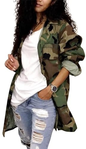 Vakkest Women Fall Camo Jackets Bomber Jacket Casual Plus Size Coat Oversized Camouflage Lightweight Cropped Shacket
