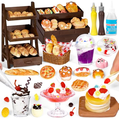 VBACALA Kit Boulangerie Miniature Faire Soi-Même pour Enfants avec Pâte Modeler Séchant à l'Air Libre,Moules Pain,Plus 200 Accessoires Décoration,Jouet Éducatif Faire Soi-Même,Cadeau pour 8+ Ans