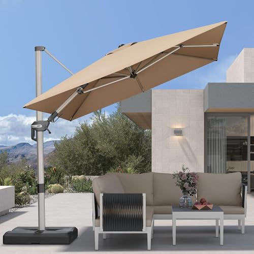 PURPLE LEAF Parasol 2,5 x 3 m Inclinaison Bilatérale Rotatif 360°, Taupe | Mât : aluminium 8 cm, Coloris champagne raffiné, Disponible en 5 hauteurs, Tissu résistant aux UV, UPF 50+, Piscine, Hôtel