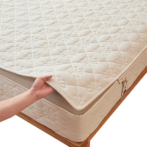 Coprimaterasso Matrimoniale Trapuntato di Tessuto 140x200 180x200, Morbido Copri Materasso Matrimoniale Singolo con Cerniera Traspirante, Lavabile(Bianco,180x200x18cm)