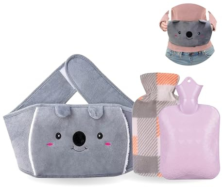 1L Wearable Hot Water Bottle Belt, Plush Koala Cover, Cold/Hot Wrap, Purple | Straame 1L rubber bottle with 165cm hands-free belt, washable plush cover, hand pockets for cramps, back, neck and shoulders.