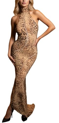 Vestido de mujer ligero Leo largo Bodycon vestido cómodo maxi vestido de verano sexy con tirantes delgados vestido transpirable maxi vestido de moda vestido festivo vestido sin espalda, O Gold, S