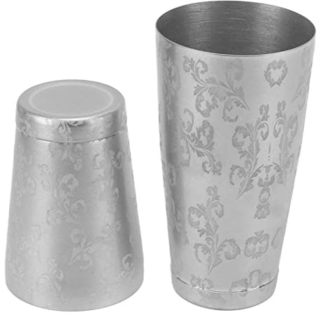 Qudinip Cocktailshaker i Rostfritt Stål Slitstark Bartenderblandningsset för Hemmabarer 16,6 Oz (Bladmönster med bottenlinje)