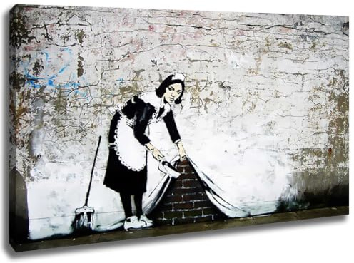 Druck auf leinwand Banksy Graffiti - Bild 70x100cm Sweeper Girl Bild fertig auf Keilrahmen Pop Art Gemälde Kunstdrucke, Wandbilder, Bilder zur