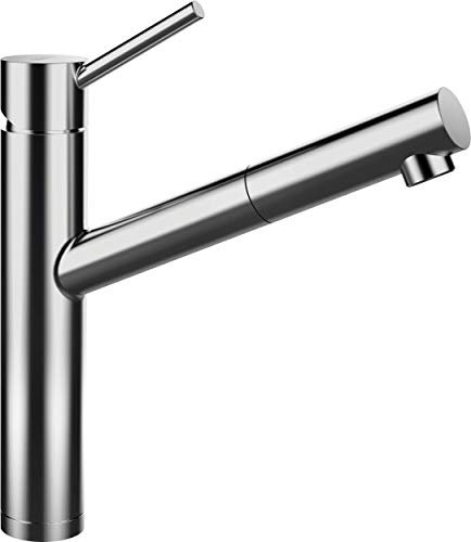 SCHOCK Küchenarmatur ALTOS – Niederdruck Armatur aus Edelstahl mit ausziehbarer Schlauch-Brause und Standard Norm-Anschlüssen