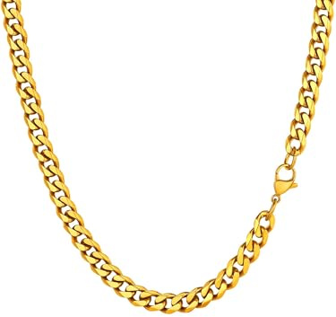 PROSTEEL Herren Hip-Hop Kette 6mm breit Panzerkette Halskette 55cm/22 in. 18k vergoldet kubanische Gliederkette Link Chain Necklace trendig Schmuck Accessoire für Männer Frauen