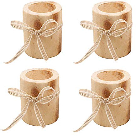 VOANZO Holz Rinde Kerzenhalter 4 Stücke Kreative Holz Handwerk Dekoration Blume Blumentopf Kerzenständer Halter mit Seil (2,4x2,7 Zoll)