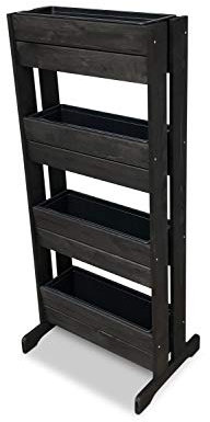 GartenDepot24 stabiles Frühbeet Vertikalbeet Kräuterbeet Hochbeet Trennwand aus Holz mit 4 Kunststoffkästen - B54 x T40/20 x H125 cm schwarz