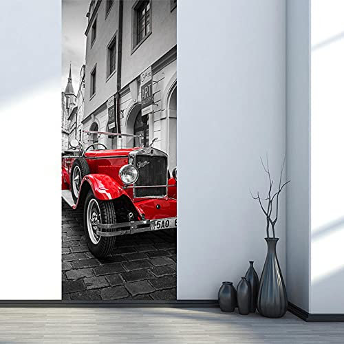 Türtapete Selbstklebend 95X210 Rotes Auto Türtapete Selbstklebend Türposter Fototapete Türfolie Poster Tapete 3D Türaufkleber Diy Türbild