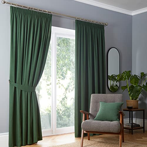 Fusion Emerald Green Blackout Curtains W46 x L54 – Pencil Pleat – Thermal Drapes – 2 Panels – Forest Green Bedroom & Living Room Window Treatment