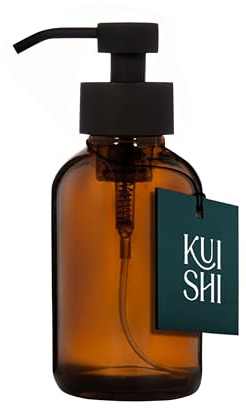 Kuishi Dispensador de jabón líquido espumoso de vidrio transparente con bomba negra, botella de jabón recargable de 500 ml, sin BPA (marrón, negro)