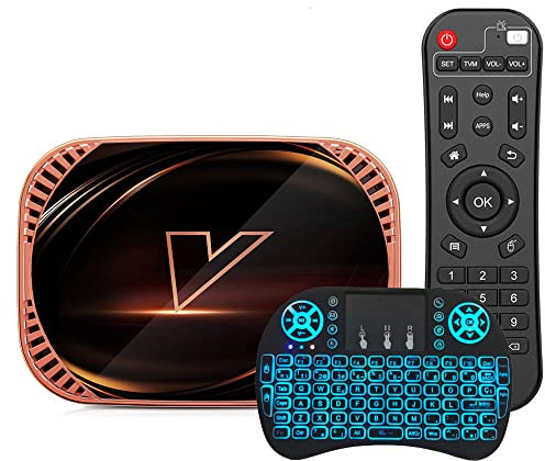 Android 11.0 TV Box, 4GB 128GB with Wireless Mini Keypad Amlogic S905X4 Quad-Core 64-Bit ARM Cortex-A53 2.4G 5G Dual Wifi 10/1000M Ethernet, Support H.265/3D/8K Ultra HD/BT 5.0 Smart TV Box,4GB+32GB