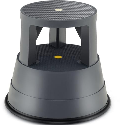COSTWAY Step Stool, Rolling Kick Stool with Retractable Wheels and Non-Slip Rubber Platform, Lightweight Round Stepping Kickstool for Home Office Kitchen Warehouse, 150kg Load Capacity