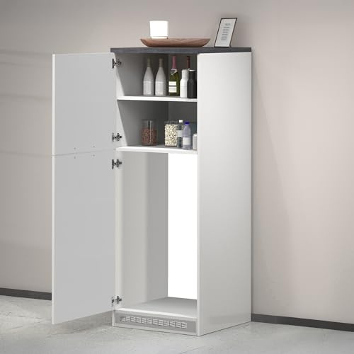 Dmora Dispensa da Cucina Plinio 60x60x165h cm Bianco Bianco Lucido 2 Ripiani Apertura Battente, 2 Ante Made in Italy