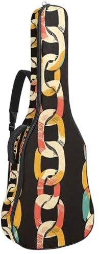 Gitarrentasche, 104 cm, doppelter verstellbarer Schultergurt, für Akustikgitarre, bunte Vintage-Kette, wasserdicht, Oxford-Stoff, dicker Schwamm, Bunte Vintage-Kette, 42.9x16.9x4.7 in, Stilvoll