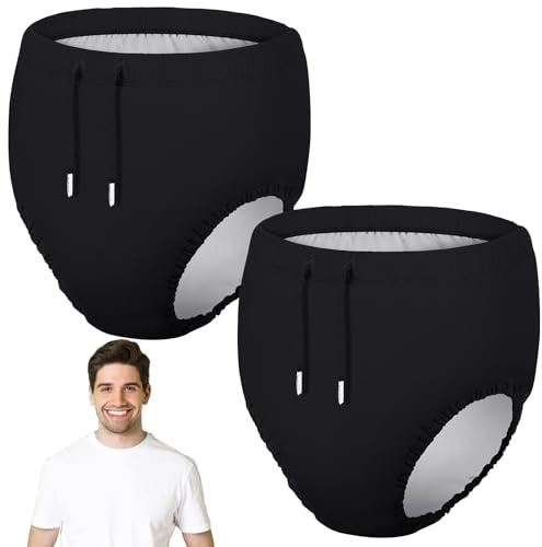 Glitopper 2 Pcs Reusable Adult Swim Diapers Special Needs Cloth Diaper Covers Washable Nappy Trunks Waterproof Leakproof for Postpartum Women Incontinence Protection Unisex(Black,S)