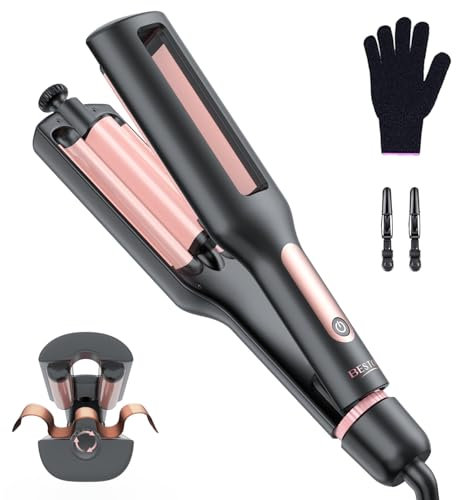 22/25/32/38mm Einstellbar Welleneisen für Haare - 4 In 1 Lockenstab für Beach Waves/Natürlich Wellen/Wasserwellen/Mermaid Waves, Verbrennungsschutz, Anzeige, 4 Temperaturen(140-210°C), Schwarz