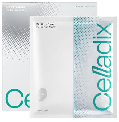 Celladix Bio Pore Care Cellulose Mask – Pore Minimizing & Sebum Control Sheet Mask – Removes Blackheads, Dead Skin Cells & Impurities – Hydrating & Radiance Boost Korean Face Mask, 5 Sheets