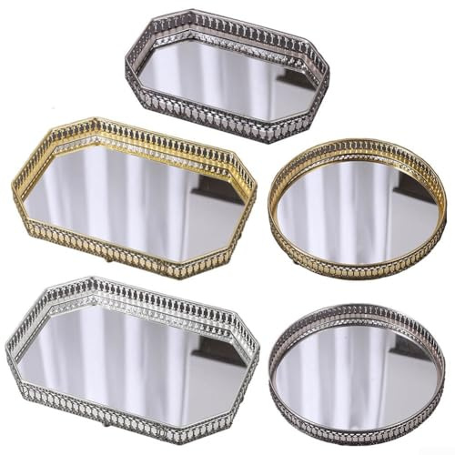 Elegante bandeja de tocador con espejo para organizar maquillaje y joyas en casa (E)