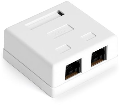 AOOSU CAT 6A Network Socket Surface-Mounted, 2 Port RJ45 Socket Shielded Junction Box 10 Gbps Ethernet Network LAN Socket for Wall Office Home Industry