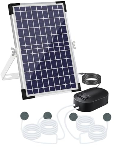 Tidevib Aérateur solaire de bassin 10W 10V avec batterie 4400mAh et 4 pierres d'air, 3 modes pour bassin de jardin et aquarium