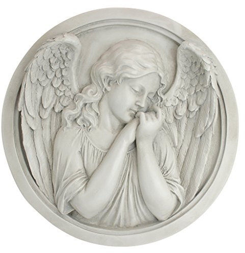 Design Toscano NG32473 Scultura da Muro Rotonda Pensiero di un Angelo, Pietra Antica, 2.5x30.5x30.5 cm
