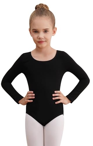 WEGETIT Long Sleeve Black Leotard for Girls Gymnastics Leotards Toddler Dance Ballet Bodysuit (Black,8-10Years)