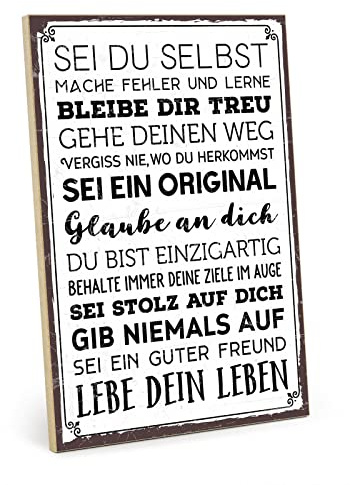 TypeStoff Holzschild mit Spruch – SEI DU SELBST – im Vintage-Look mit Zitat als Geschenk und Dekoration - HS-00492