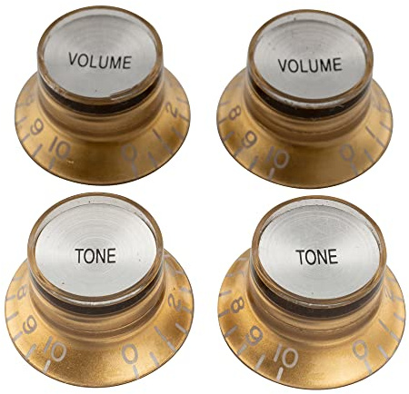 Musiclily Pro US Boutons Reflector Top Hat 2 Volume 2 Tone Knobs Doré | 24 Dents Fines, pour Guitare électrique Style USA LP SG