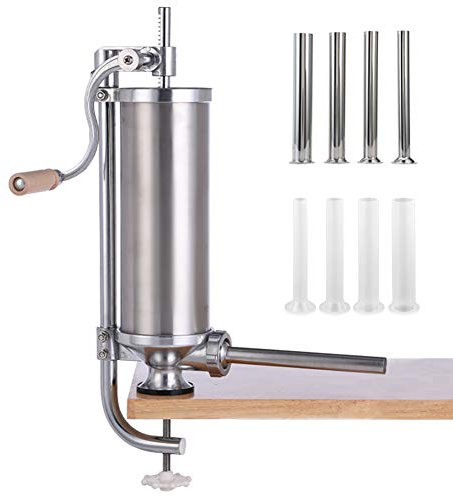 MASTER FENG Sausage Stuffer Stainless Steel Homemade Sausage Maker Vertical Meat Filling Kitchen Machine Packed 8 Stuffing Tubes [5LBS Capacity]