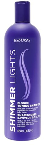 Clairol Professional Shimmer Lights Purple Shampoo, 16 fl. Oz, Neutralizes Brass & Yellow Tones, For Blonde, Silver, Gray & Highlighted Hair Packaging May Vary